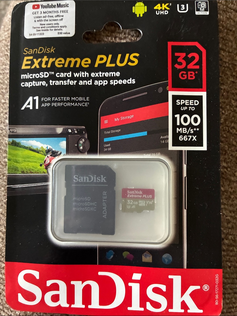 Andis microSD 32GB Memory Card with Adapter - Black & Red